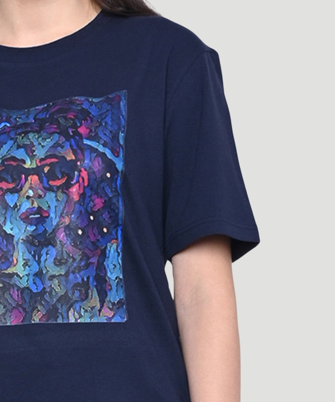 Women's Blue Graphic Print Half Sleeves Regular Fit T-Shirt